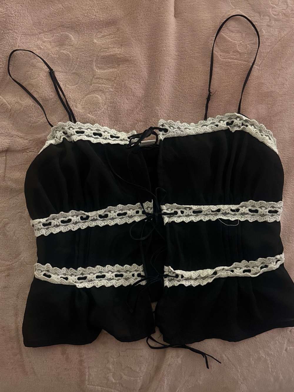 RSQ Black Cami Top with White Lace Trim